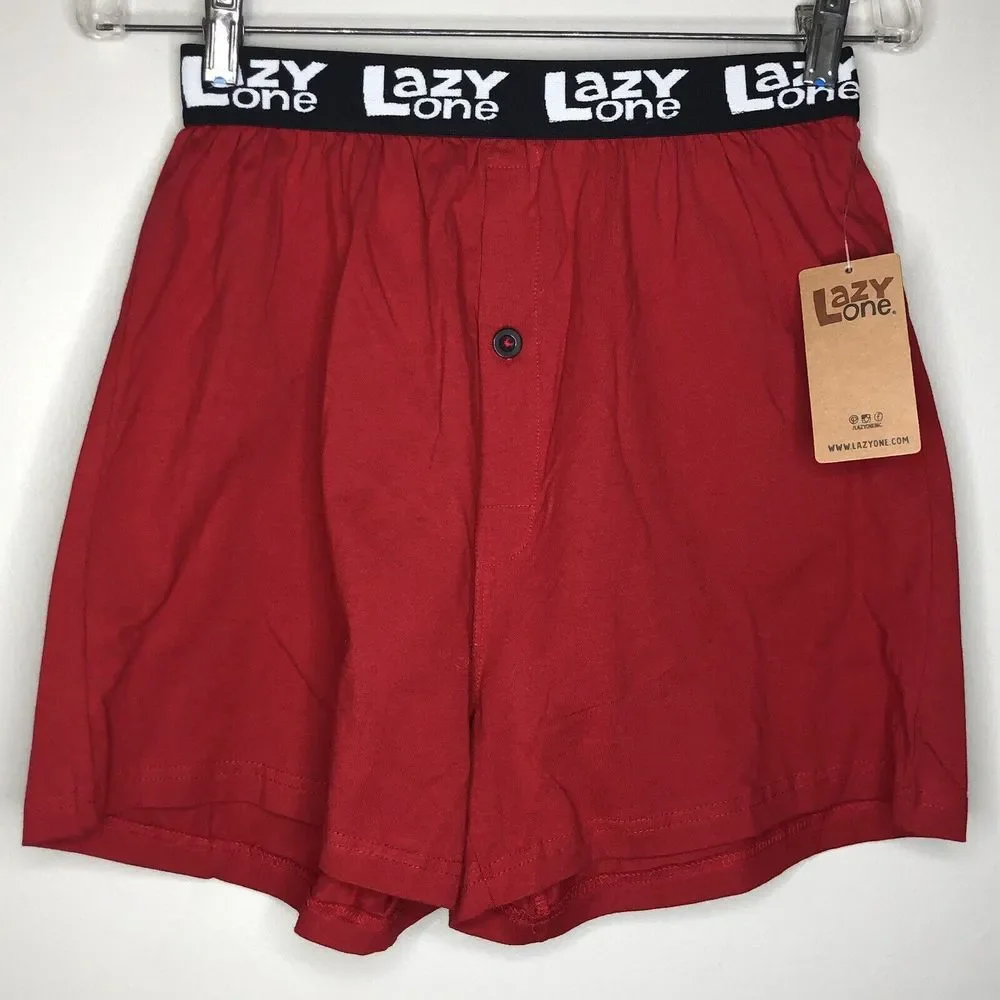 Lazy One Adult Medium Red Bear‎ Cheeks Boxers Elastic Waist Button Fly NWT